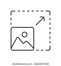 Ícone de Linha de Dimensionamento de Redimensionamento de Imagem: Contorno de Ajuste Gráfico e Foto Digital