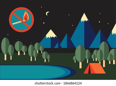 Image is in the retro color, retro design with good sing. Dont use fire in the camp or in the forest. be carefully wiht fire