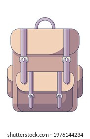 image of a retro hiking backpack with straps in a flat style. Image for advertising, booklets, and websites. Vector graphics