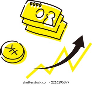 Image of rising yen (¥) money (investment, savings, asset management)