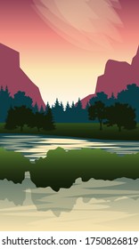 Image of a river on a mountain background