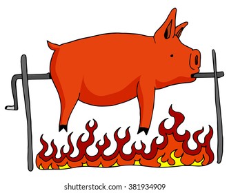 An image of a roasted pig on a spit.