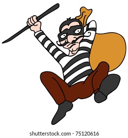 Imagen de un ladrón escapando con una bolsa de propiedad robada.