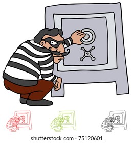 An image of a robber trying to open a safe.