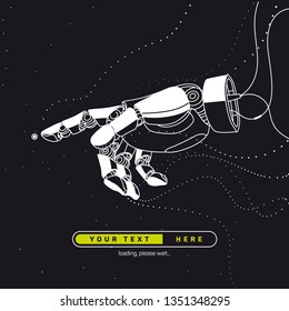 The image of the robot arm on the wires. Artificial intelligence, the future.
