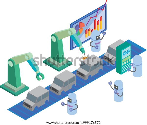 Image
of robotization of automobile manufacturing
factory