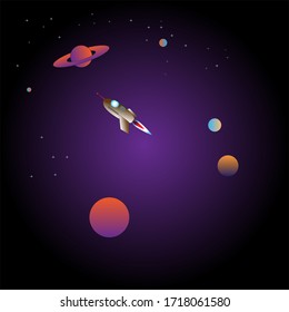 The image of rocket exploring the stars in vector style,looks exciting. 