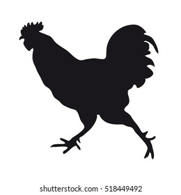 The image of a rooster. Black silhouette of a rooster on white background as a symbol of the new 2017. Vector illustration.