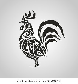 Image of a rooster on a white background. Black cock. Vector illustration.