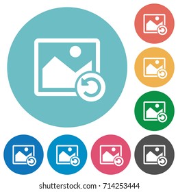 Image rotate left flat white icons on round color backgrounds