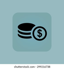 Image of rouleau of dollar coins in square, on pale blue background