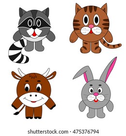  image round the animals, raccoon, cat, cow, rabbit. animals icon