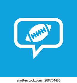 Image of rugby ball in chat bubble, isolated on blue