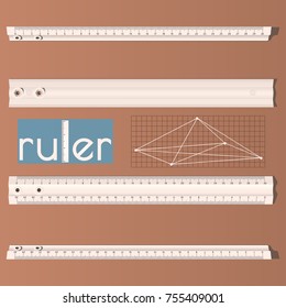 An image of a ruler for drawing with a centimeter scale depicted in various foreshortening. Also shown is a graphic illustration of the pyramid.