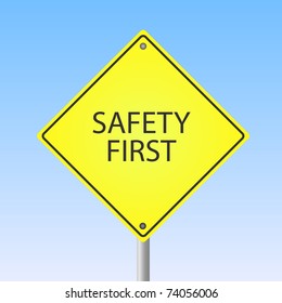 Image Safety First Yellow Sign Blue Stock Vector (Royalty Free ...