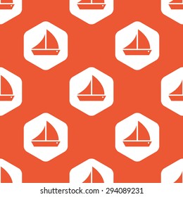 Image of sailing ship in white hexagon, repeated on orange background