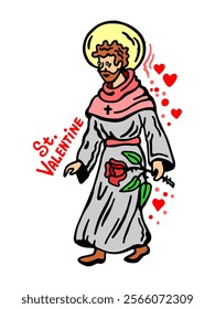 Image of Saint Valentine with a rose in his hand. The spiritual patron saint of lovers.