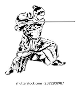 image of a samurai movement, suitable for posters, logos, t-shirt designs and others