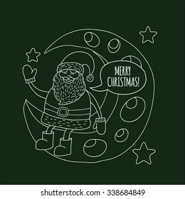 Image of Santa with Moon. Merry Christmas and Happy New Year.