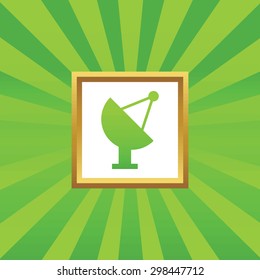 Image of satellite dish in golden frame, on green abstract background