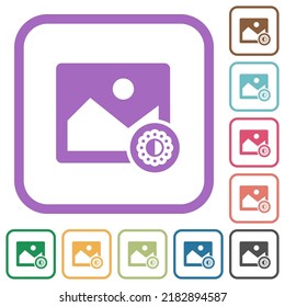 Image saturation simple icons in color rounded square frames on white background