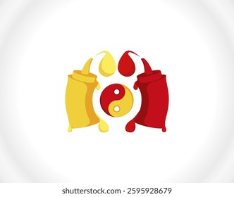 image of a sauce bottle with a circle element in the middle