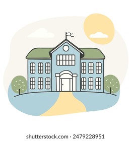 Image of a school building on a white background. Thematic illustration for the Day of Knowledge. Vector illustration.. Vector illustration.