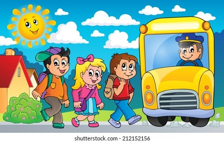 Image with school bus topic 2 - eps10 vector illustration.