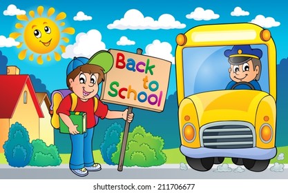 Image with school bus topic 6 - eps10 vector illustration.