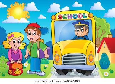 Image with school bus topic 7 - eps10 vector illustration.