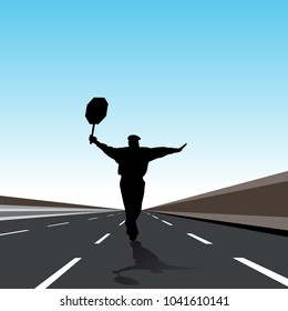 An image of a School Crossing Guard Silhouette holding stop sign.