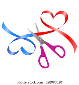 the image of scissors cut the connection of two hearts