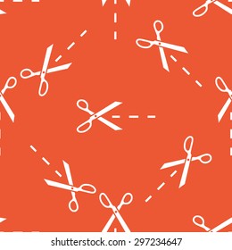 Image of scissors cutting along the line, repeated on orange background