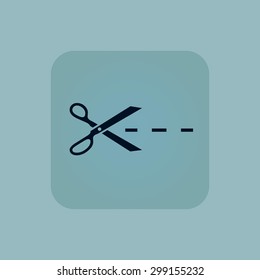 Image of scissors cutting along the line in square, on pale blue background