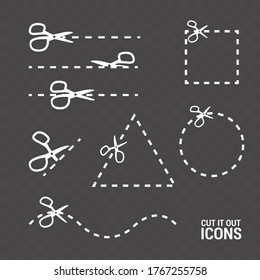 Image of scissors cutting. Cut it out icons. Transparent background.