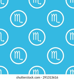 Image of Scorpio zodiac symbol in circle, repeated on blue background