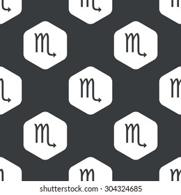 Image of Scorpio zodiac symbol in hexagon, repeated on black