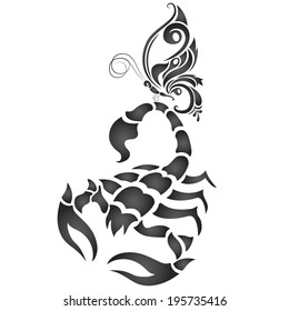 image of a scorpion and a butterfly tattoo for the vector