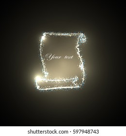 Image of the scroll in a brilliant style. Bright glowing announcement. Vector form in papyrus style