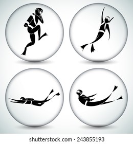 An image of a scuba diver icon set.
