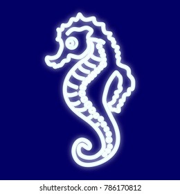 The image of a sea horse. Icon with the effect of neon glow. Vector image.