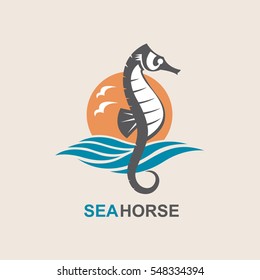 Image of sea horse and ocean waves. Vector illustration