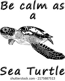 Image of a sea turtle. For t-shirts, logos, emblems, wall graffiti, zoological booklets.