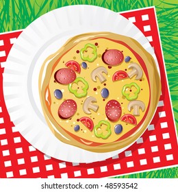 image seafood with vegetables in a plastic dish for picnic