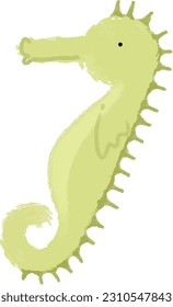 the image of a seahorse on the number seven (7), with bent necks and long snouted heads and a distinctive trunk and tail. hand drawing cartoon.