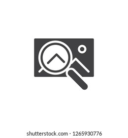 Image search vector icon. filled flat sign for mobile concept and web design. Gallery image and magnifier simple solid icon. Symbol, logo illustration. Pixel perfect vector graphics