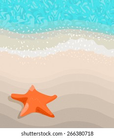 Image with seashore and sea star in flat design