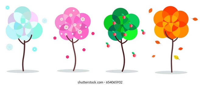 Image with seasonal trees. Landscape in a flat style