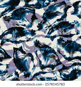 in the image, I see an abstract pattern of blue, purple, black and white colors