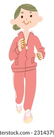 The image of a senior woman jogging